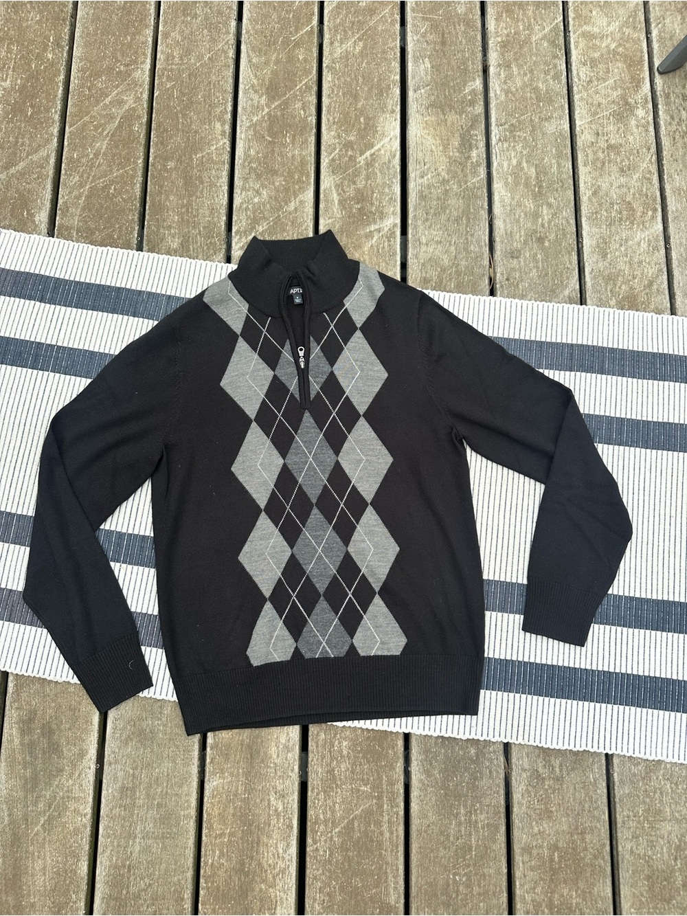Apt. 9 Black Argyle merino blend Zip-Neck Sweater